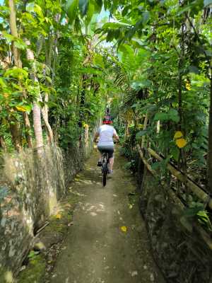 Biking through green path