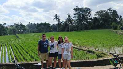Posing by the rice fields